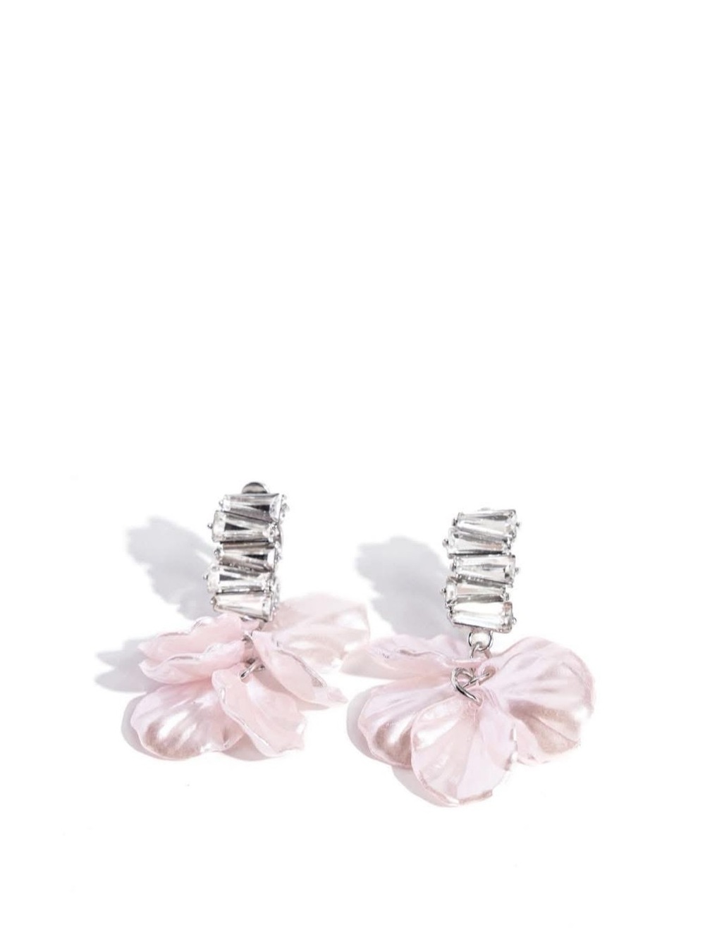 paparazzi CLIP-ON Pink Petal Drop Earrings with Silver Baguette Accents